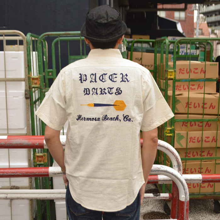 SUGAR CANE "SC39731" CHAMBRAY WORK SHIRT with CHAIN EMBROIDERED