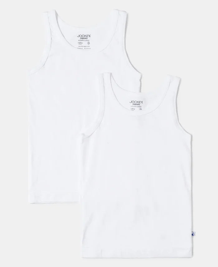 Super Combed Cotton Round Neck Sleeveless Vest - White-1