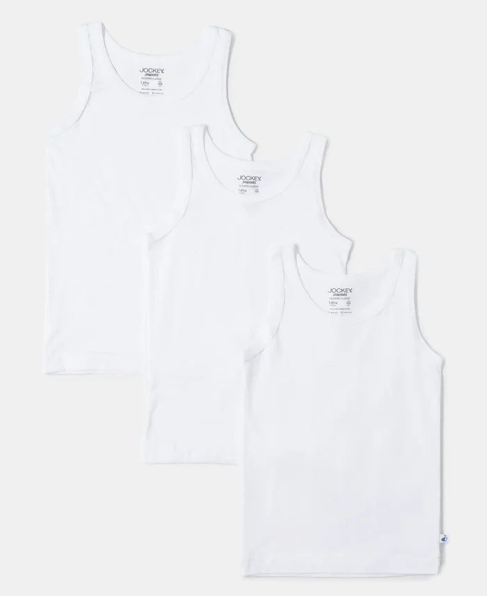 Super Combed Cotton Round Neck Sleeveless Vest - White-4