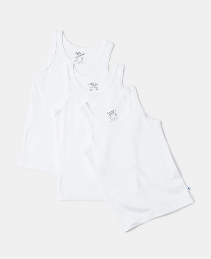 Super Combed Cotton Round Neck Sleeveless Vest - White-5