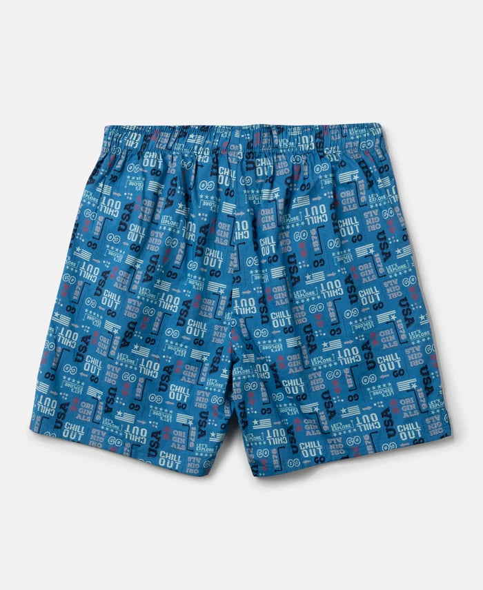 Super Combed Mercerized Cotton Woven Fabric Printed Boxer Shorts - Deep Olive & Vallarta Blue (Pack of 2)