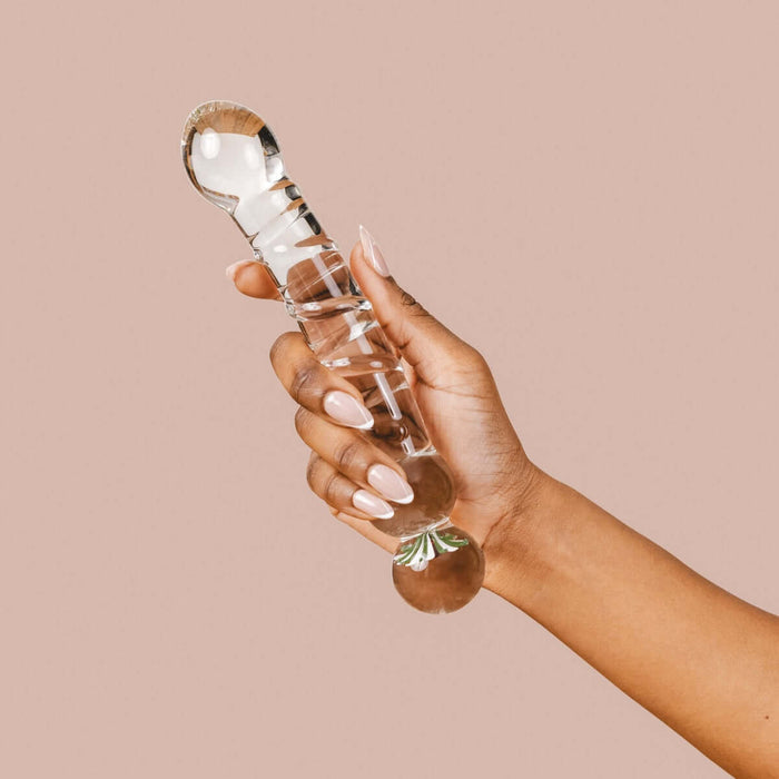 Tansy Blossom Swirl Glass Dildo – 8” Ribbed Borosilicate Glass