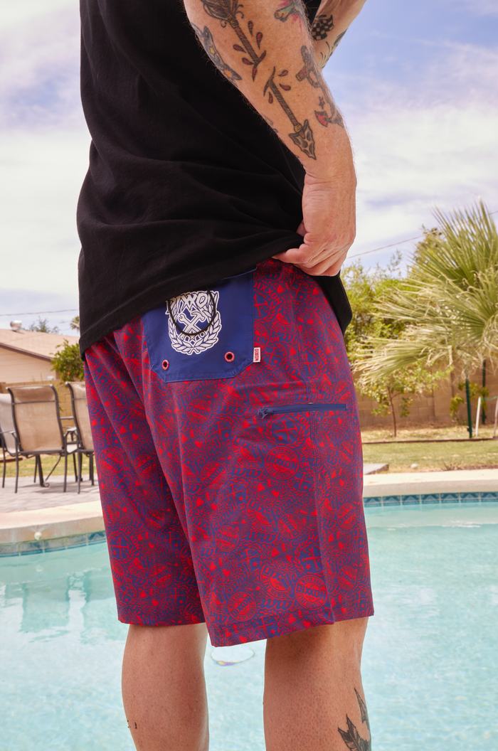 Yeww Boardshorts- Red, White & Blue