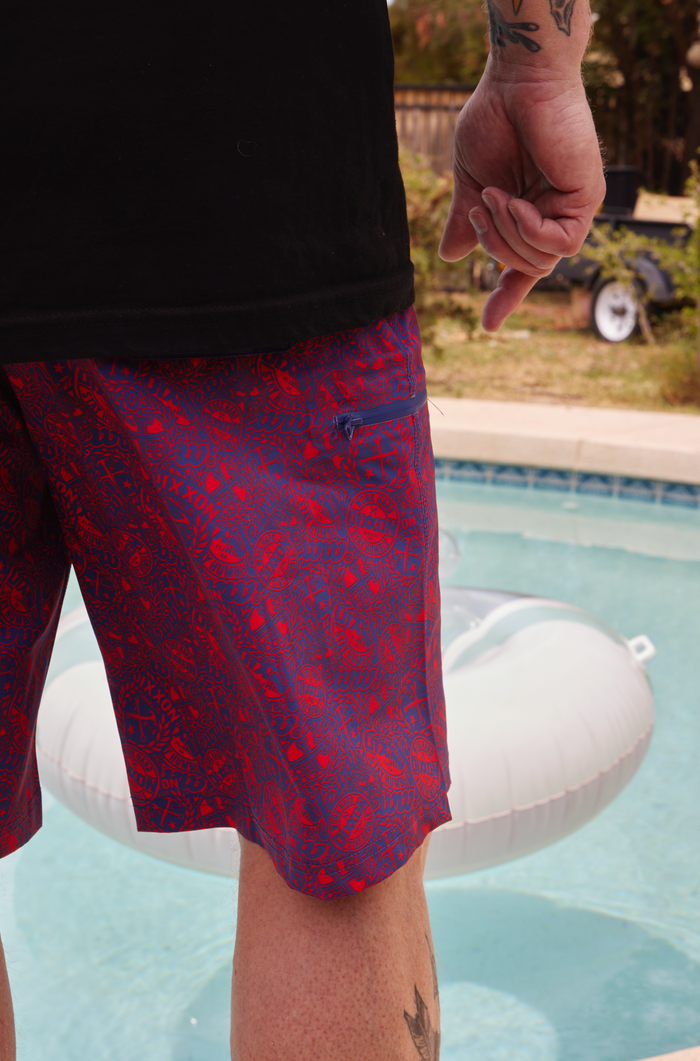 Yeww Boardshorts- Red, White & Blue