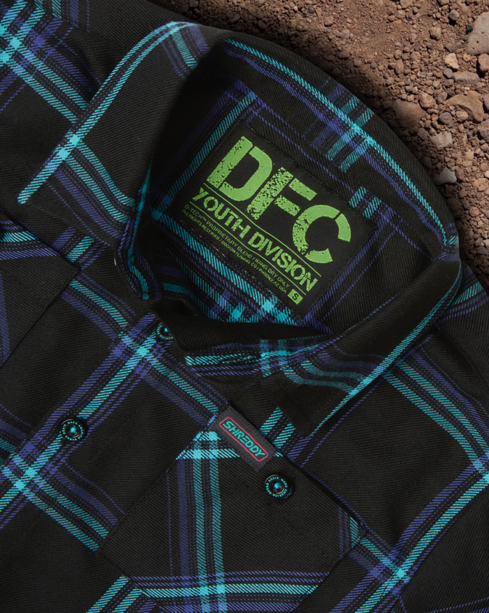 Youth Shreddy Flannel- Teal and Purple